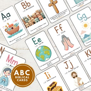 Karty Flash z wersetami biblijnymi ABC | Zestaw kart z alfabetem chrześcijańskim | Aktywność zapamiętywania wersetów biblijnych dla dzieci, narzędzie do nauki | Alfabet biblijny