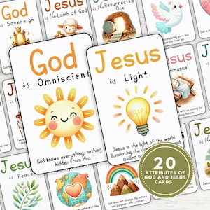 Eigenschaften von Gott und Jesus Karteikarten für Kinder | Christliches Lernmittel | Bibelaktivitätskarten | Biblische Figuren-Lernkarten