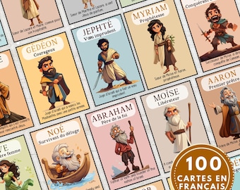 100 tarjetas educativas de personajes bíblicos en francés, actividad para niños, herramienta de educación cristiana, tarjetas bíblicas, tarjetas didácticas de personajes bíblicos