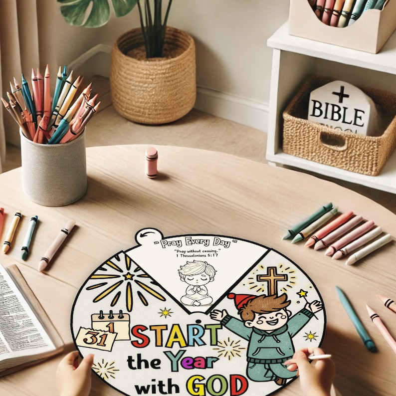 Start the Year with God Coloring Wheel | Christian New Year’s Craft for Kids | Sunday School Bible Activity Printable | New Year Prayer image 7