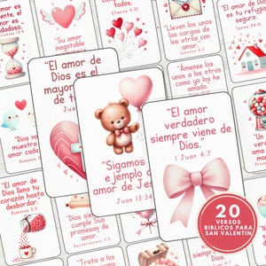 Cartões de versículos bíblicos do Dia dos Namorados EM ESPANHOL, Dia dos Namorados Cristão, Flashcards de versículos bíblicos para impressão, Atividade para crianças, Flashcard bíblico