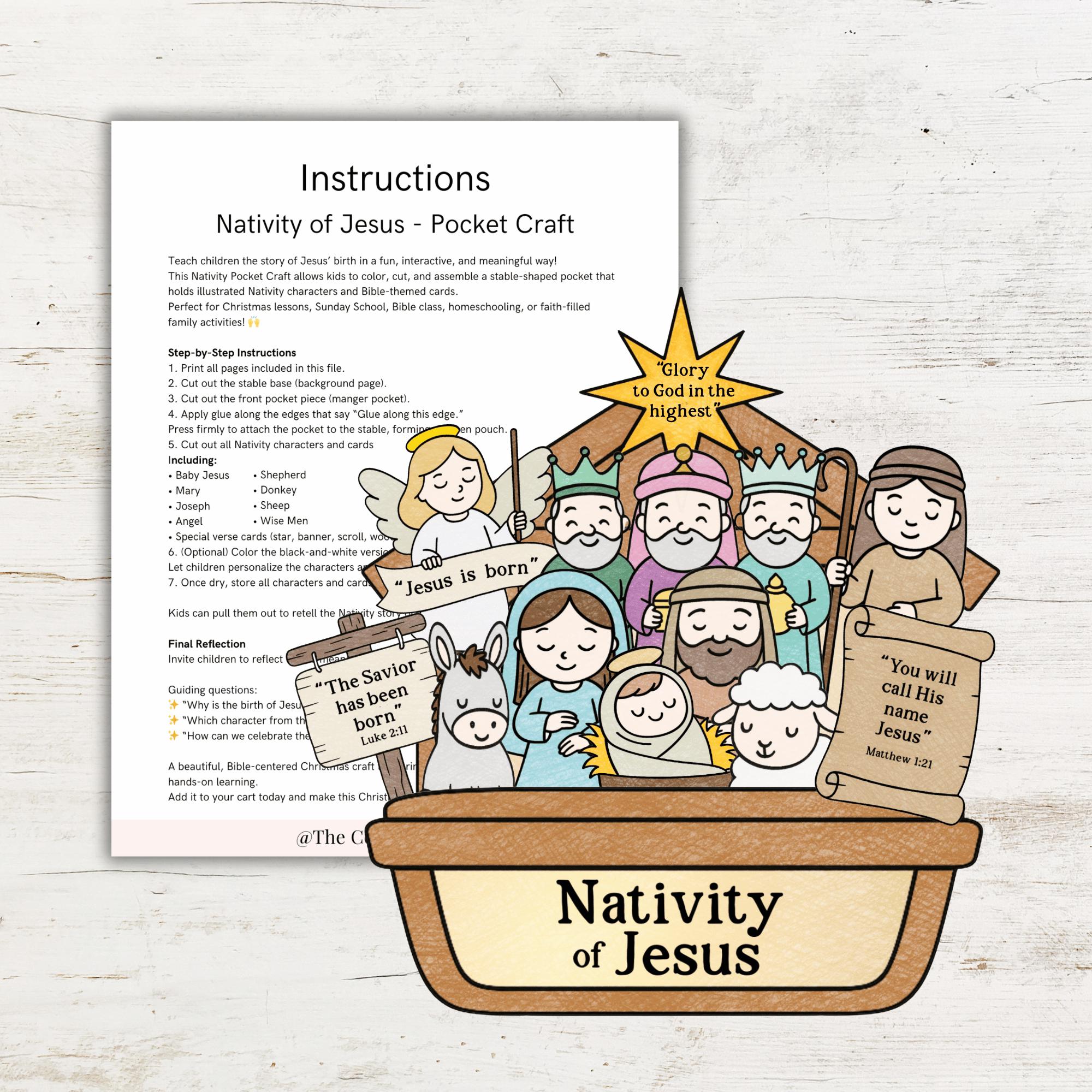 Nativity of Jesus Pocket Craft | Christmas Bible Coloring Activity for ...
