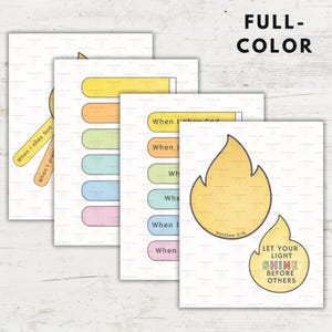 May include: A collection of colorful, illustrated cards with religious themes. The cards feature text like "When I obey God" and "Let your light shine before others." The phrase "Full Color" is also displayed.
