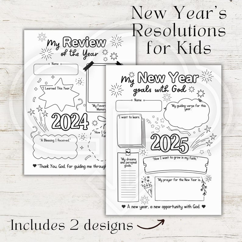 New Year’s Resolutions and Goals for Kids, Year in Review Printable ...