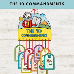 The 10 Commandments Hanging Craft, Bible Lesson for Children, Sunday School Printable, Foldable Bible Activity,  Craft for Kids, Christian