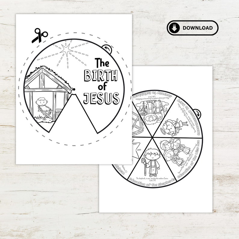 Birth of Jesus Coloring Wheel | Bible Story Activities | Printable ...