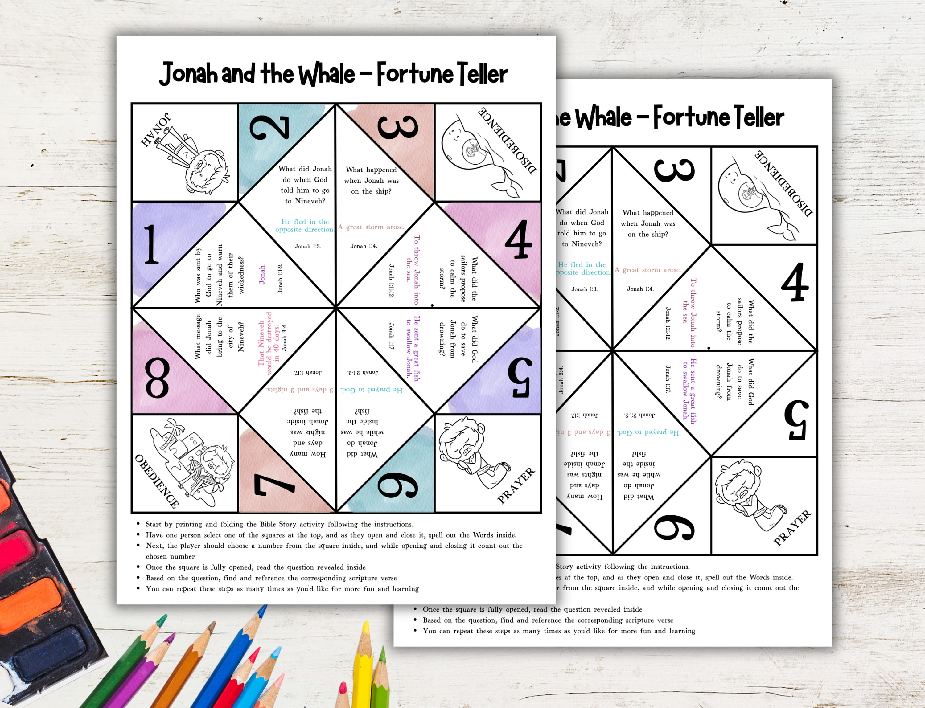 Jonah and the Whale | Bible Story Activity | Paper Fortune Teller ...