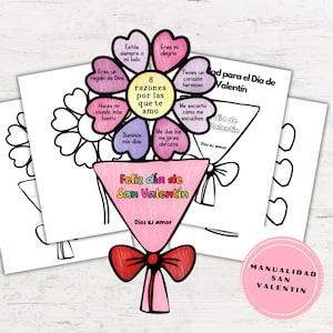 Travaux manuels de la Saint-Valentin EN ESPAGNOL, activité biblique à imprimer, école du dimanche, cadeau bouquet de coeurs, raisons pour lesquelles je t'aime, Saint-Valentin biblique