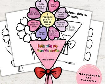 Manualidad para San Valentin en español, Actividad imprimible de la Biblia, Escuela Dominical, Ramo de corazón para regalar, Razones por las que te amo, San Valentin de la Biblia