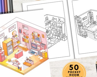 Habitación de 50 bolsillos, lindo libro para colorear, páginas para colorear fáciles para niños, libro para colorear, páginas para colorear simples, páginas imprimibles para educación en el hogar