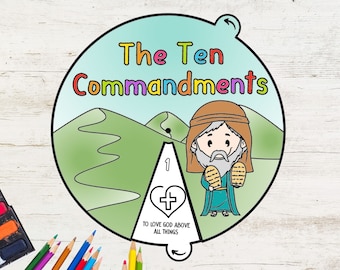 Ten Commandments Coloring Wheel | Bible Story Wheel | Printable Bible Activity | Kids Bible Lesson | Sunday School | Bible Activity