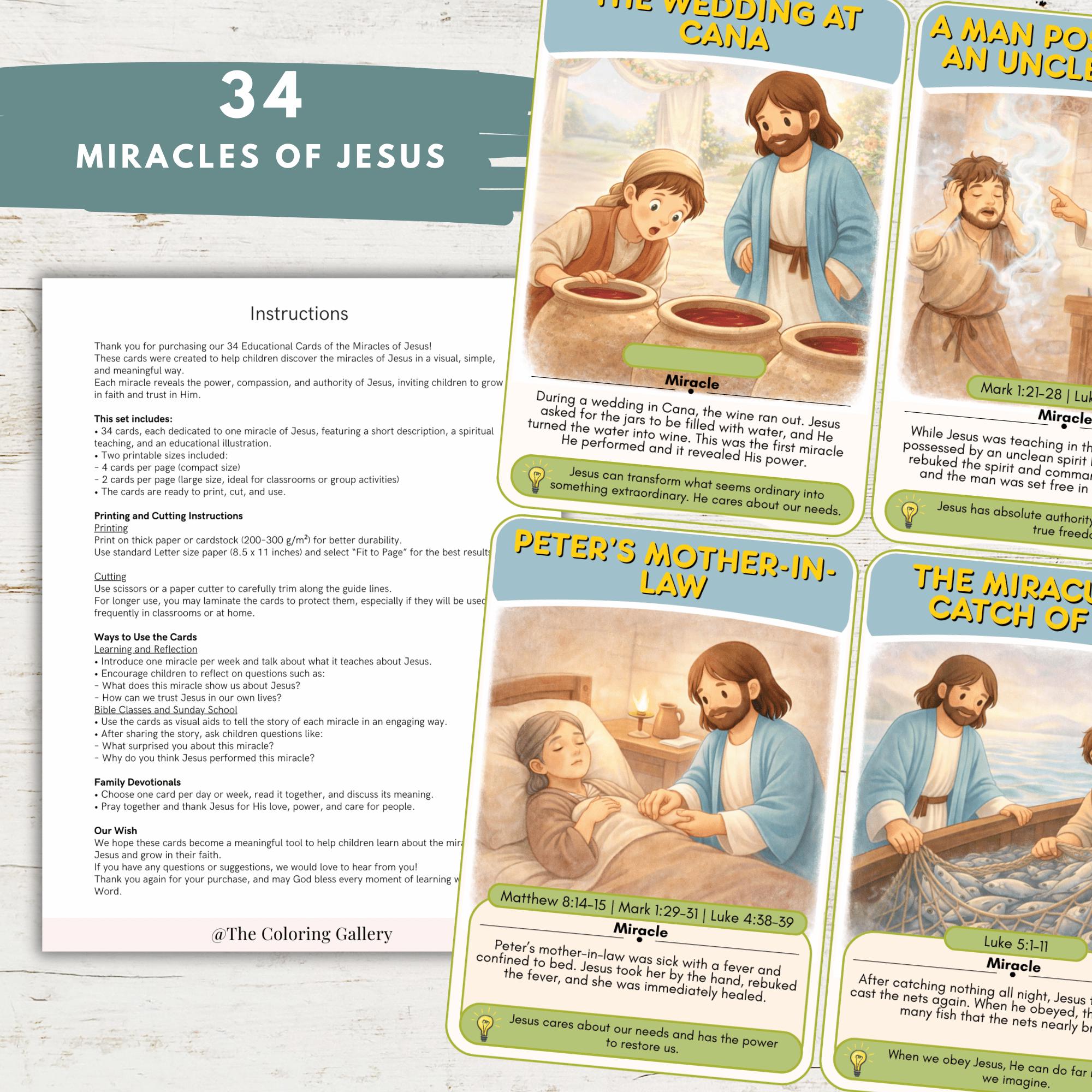 34 Miracles of Jesus Educational Cards, Bible Activity for Kids ...
