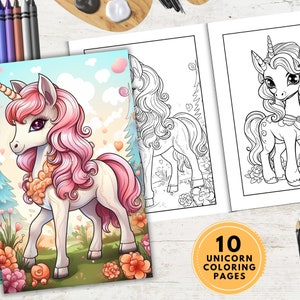 10 Einhorn Malvorlagen| Malbuch | Einhorn Printables, Einhorn Aktivitäten, druckbare Malvorlagen, Einhorn Party Geburtstag, DIGITAL