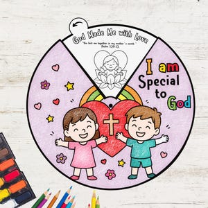 Eu Sou Especial para Deus – Roda de Colorir Cristã para Crianças | Artesanato Bíblico para Imprimir | Atividade para o Dia das Crianças | Recurso para a Escola Dominical
