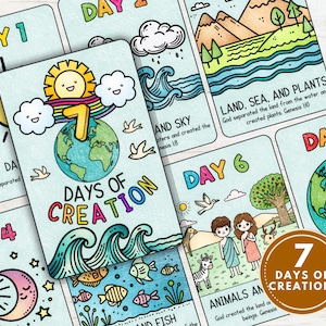 7 Tage der Schöpfung Lernkarten, Aktivität für Kinder, christliches Lernmittel, Bibelkarten, Flashcard-Aktivität, Karten für die Schöpfungsgeschichte