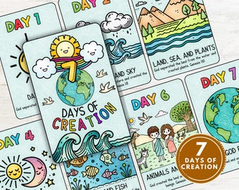 7 Days of Creation Educational Cards, Activity for Kids, Christian Education Tool, Bible Cards, Flashcard Activity, Cards for Creation Story