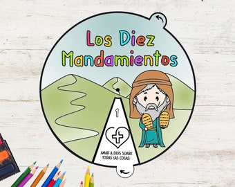 Ten Commandments Coloring Wheel SPANISH | Bible Story Wheel | Printable Bible Activity | Kids Bible Lesson | Sunday School | Bible Activity