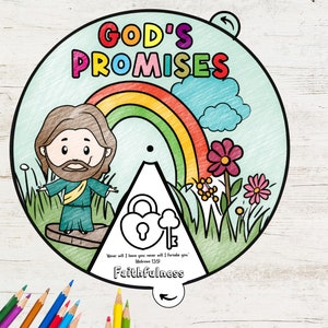 Versprechen Gottes Malrad, Bibelmalrad, druckbare Bibelaktivität, Kinder Spinner, Kinderbibelstunde, Sonntagsschule