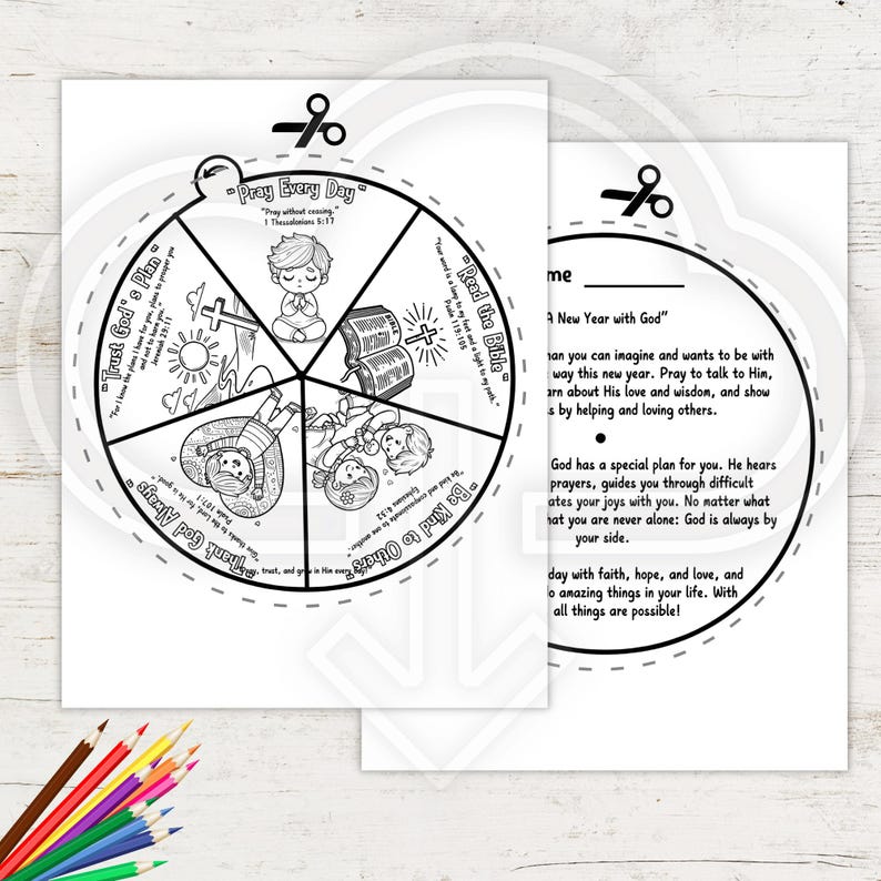 Start the Year with God Coloring Wheel | Christian New Year’s Craft for Kids | Sunday School Bible Activity Printable | New Year Prayer image 5