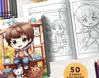 Kawaii Coloring Pages / 50 Pages / Cute Coloring Pages / Para niños y adultos / Descarga digital