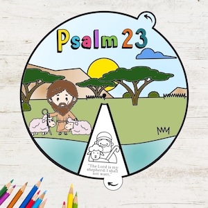 Rueda para colorear del Salmo 23, Rueda para colorear de Jesús, Actividad bíblica imprimible, Acuarela, Lección bíblica para niños, Escuela dominical