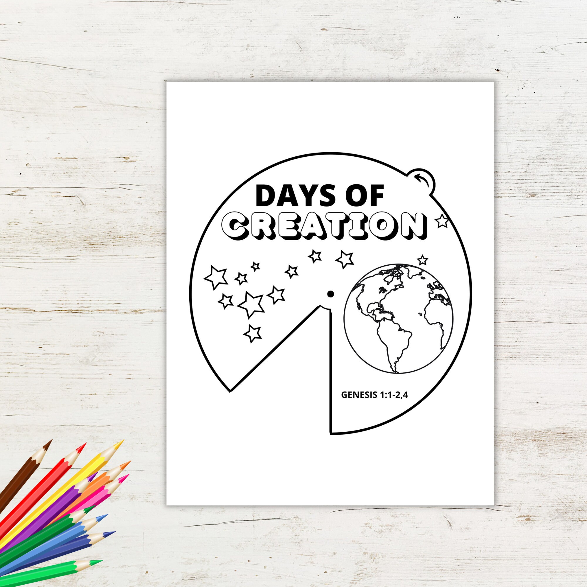 Days of Creation Coloring Wheel Bible Story Wheel Kids Bible Lesson ...