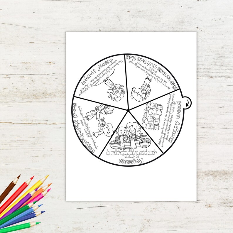 Jesus Feeds 5,000 Coloring Wheel, Jesus Miracle Coloring Wheel