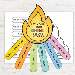Let Your Light Shine Bible Craft for Kids | Printable Sunday School Activity | Matthew 5:16 Flame Craft | Christian Lesson for Children