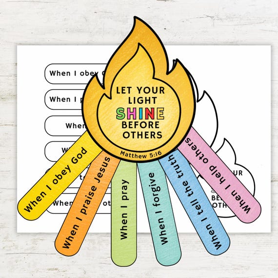 Let Your Light Shine Bible Craft for Kids | Printable Sunday School Activity | Matthew 5:16 Flame Craft | Christian Lesson for Children