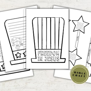 Freedom in Jesus - Hat 4th of July Sunday School Bible Craft, Bible Printable Activity, Children&#39;s Church Kids, Independence Day