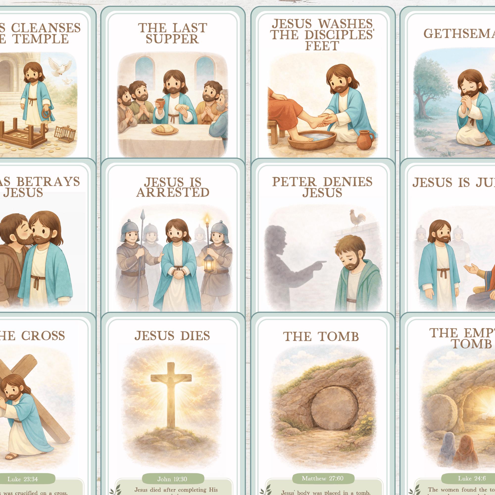 Holy Week Bible Story Cards for Kids, Easter Story Printable, 14 Holy ...