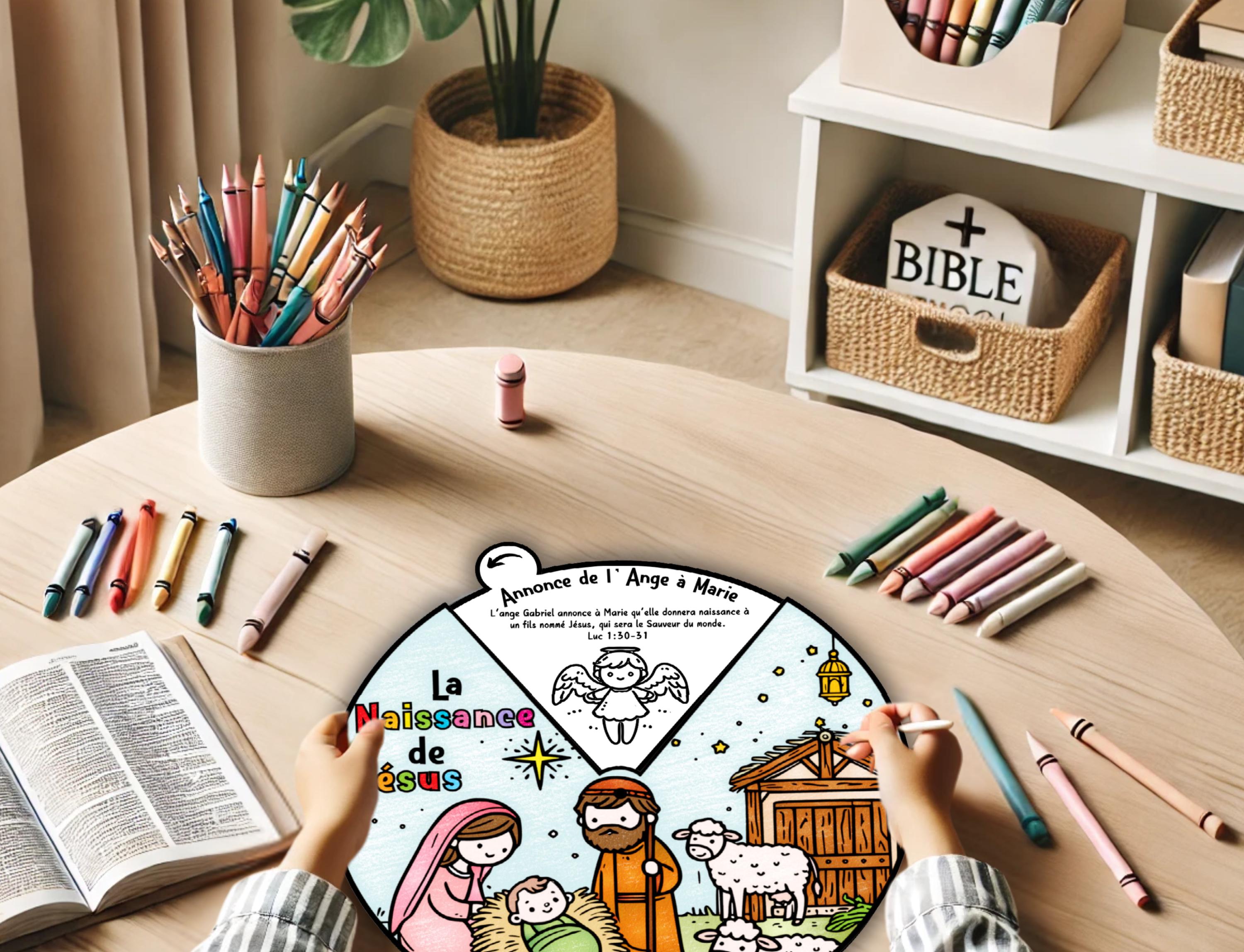 The Birth of Jesus Coloring Wheel in FRENCH, Nativity Story Coloring ...