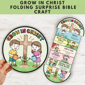Grow in Christ  Folding Surprise Bible Craft, Bible Lesson for Children, Sunday School Printable, Foldable Bible Activity,  Craft for Kids