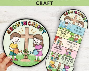 Grow in Christ  Folding Surprise Bible Craft, Bible Lesson for Children, Sunday School Printable, Foldable Bible Activity,  Craft for Kids