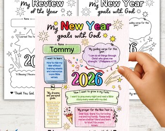New Year’s Resolutions and Goals for Kids 2026, Year in Review Printable, Fun Coloring Activity, Bible Printable Activity, Sunday School,