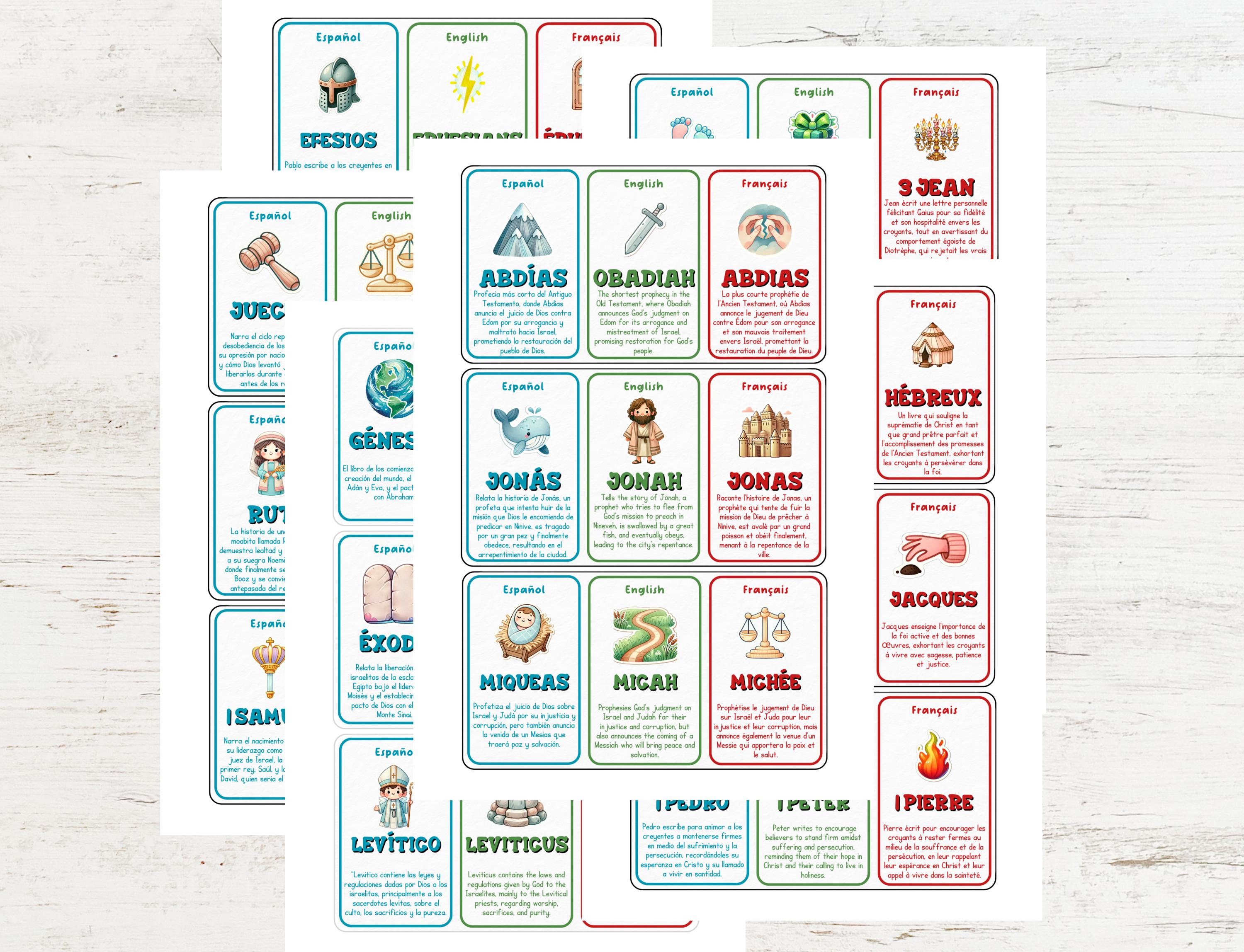 66 Books of the Bible: Trilingual Educational Cards