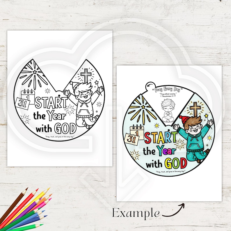Start the Year with God Coloring Wheel | Christian New Year’s Craft for Kids | Sunday School Bible Activity Printable | New Year Prayer image 6