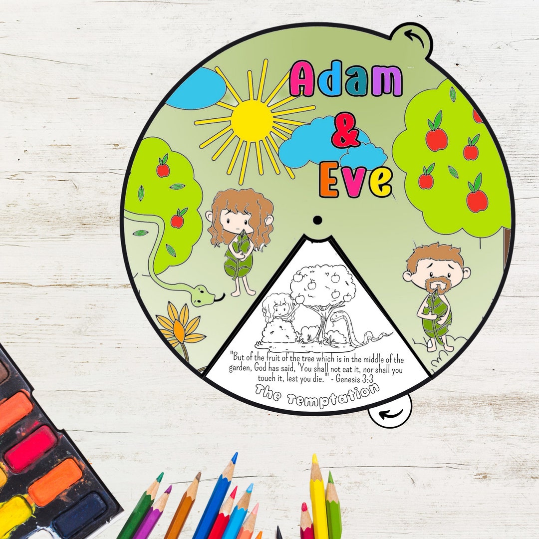 Adam and Eve Coloring Wheel Bible Story Wheel Printable Bible Activity