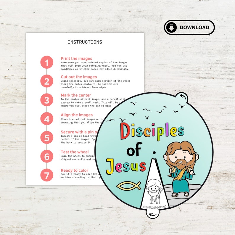 Disciples of Jesus Coloring Wheel, Jesus Coloring Wheel, Printable ...