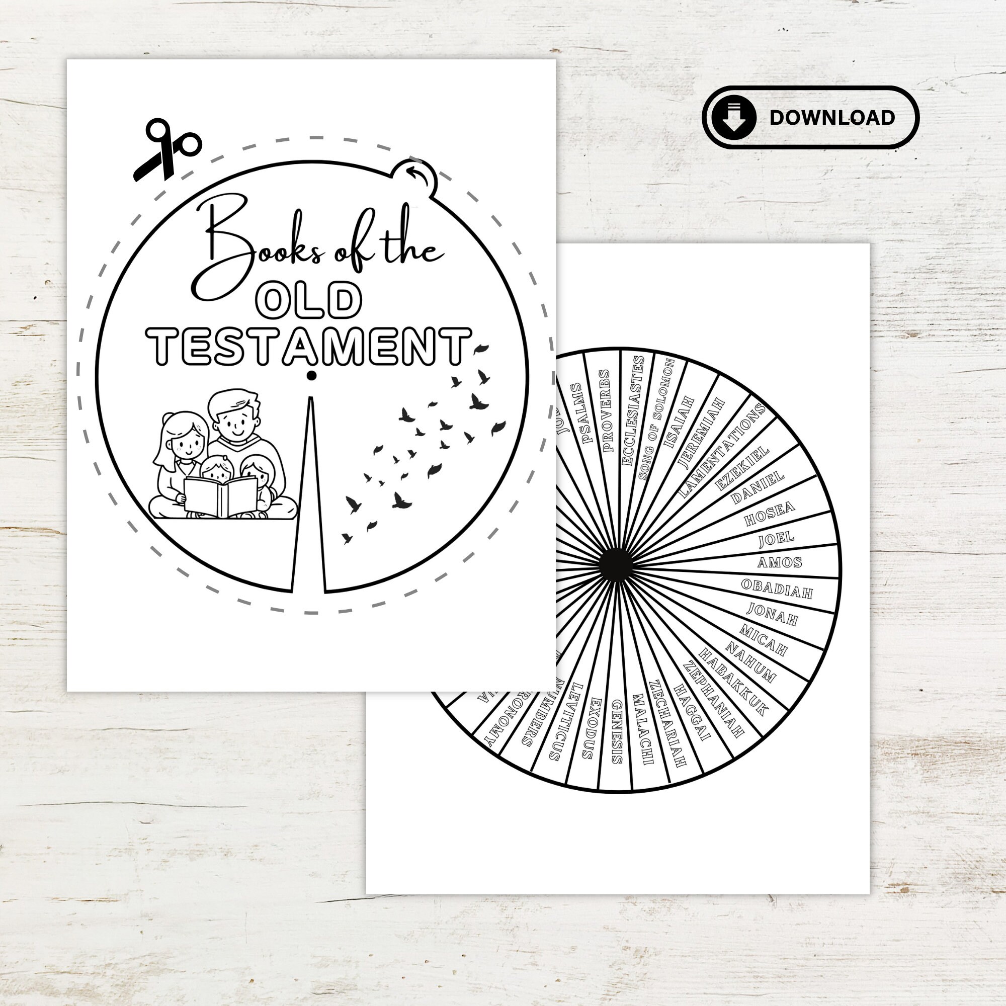 Old &amp; New Testament Coloring Wheel Books of the Bible Printable Bible ...