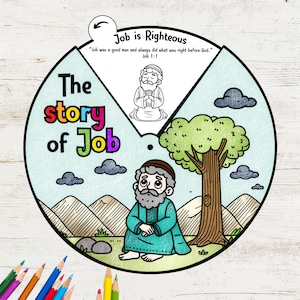 Die Geschichte von Job Farbrad | Bibelgeschichtenaktivität für Kinder | Christliche Sonntagsschule Handwerk | Bibellektion Printable | Kinderbibel