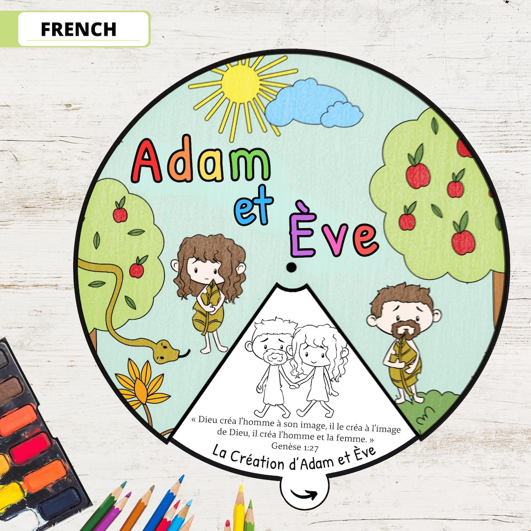 Adam and Eve Coloring Wheel IN FRENCH | Bible Story Wheel | Printable ...