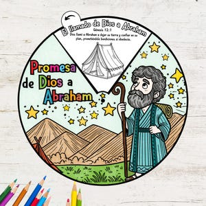 Gottes Versprechen an Abraham, das Rad auf Spanisch | Bibelgeschichtenaktivität für Kinder | Christliche Sonntagsschule Handwerk | Bibellektion zum ausdrucken