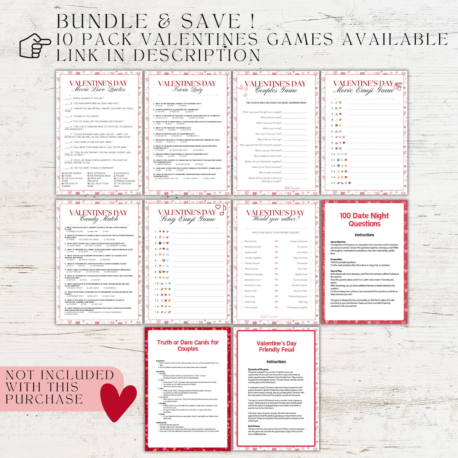 100 Couples Truth or Dare Question Cards Valentines Day Games Game for ...