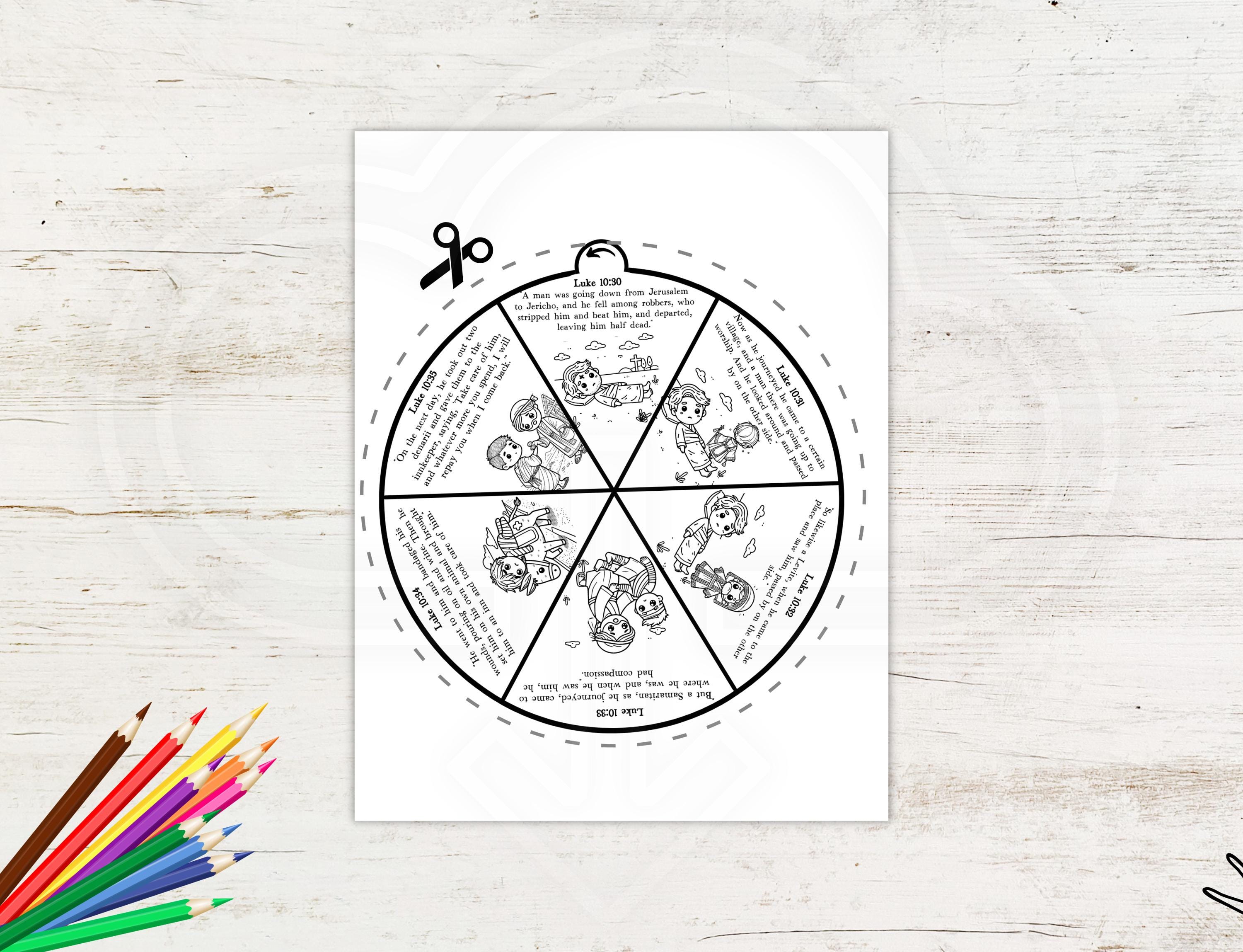 The Good Samaritan Coloring Wheel, Coloring Wheel, Printable Bible ...