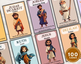 100 Bible Character Educational Cards, Activity for Kids, Christian Education Tool, Bible Cards, Biblical Characters Flashcard Activity
