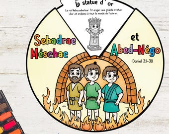 Shadrach, Meshach and Abednego Coloring Wheel IN FRENCH | Bible Story Activity for Kids | Christian Sunday School Craft | Bible Lesson