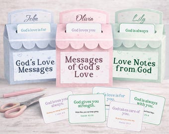 Manualidad para buzón con mensajes de amor de Dios para niños / Actividad bíblica de San Valentín / Imprimible cristiano / Manualidad para la escuela dominical / Tarjetas "Dios te ama"