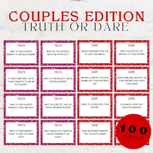 100 Tarjetas de preguntas de verdad o desafío para parejas / Juegos del día de San Valentín / Juego para parejas / Noche de juegos para parejas / Preguntas de verdad o desafío imprimibles