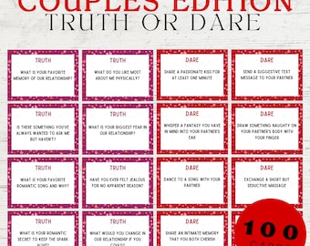 100 Couples Truth Or Dare Question Cards | Valentines Day Games | Game For Couples | Couples Games Night | Printable Truth Or Dare Questions